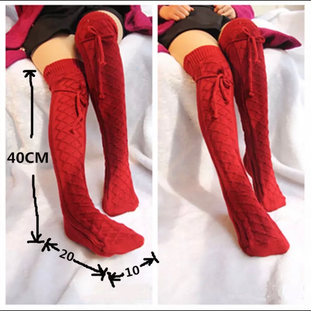 Thigh High Winter Socks Red - Picture 6 of 6